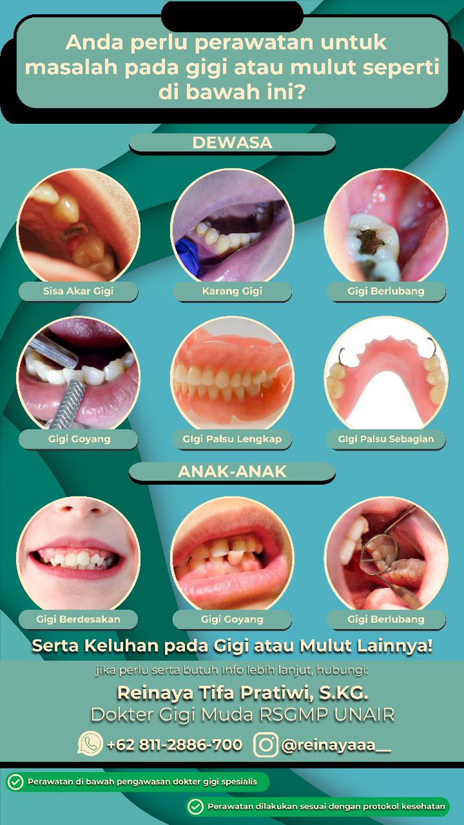 odontektomiii's tweet photo. Halo warga surabaya!
Saya koas dari RSGMP unair menawarkan perawatan gigi! 
Apabila dari kalian atau saudara dan teman kalian ingin dirawat gigi bolong atau ingin dibuatkan gigi tiruan bisa dm aku!❤️🙏🏻 https://t.co/0NVGrt4CfW