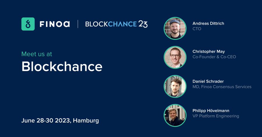 Finoaio's tweet photo. Finoa will be exhibiting at the Blockchance_ 23 conference in Hamburg this week. Come say hello to discuss everything related to custody, staking, trading, and institutional participation!

#blockchance23 https://t.co/sY3vQCpHSc