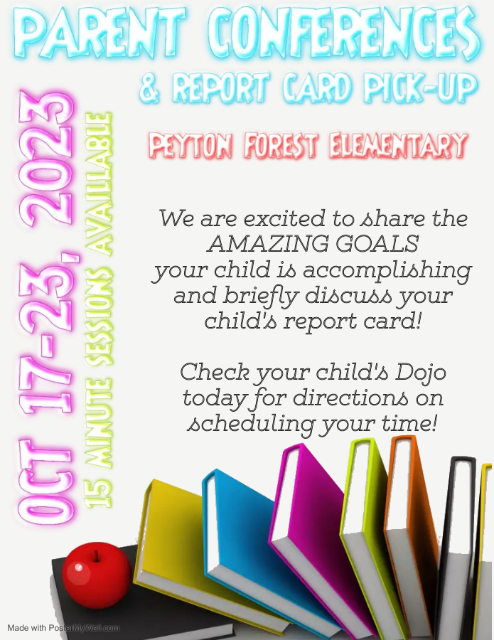 Parent Teacher Conferences will take place October 17th - October 23rd! Check your child's Class Dojo to schedule a time today! #collaborationforabrighterfuture #peytonforestelementaryschool #atlantapublicschools