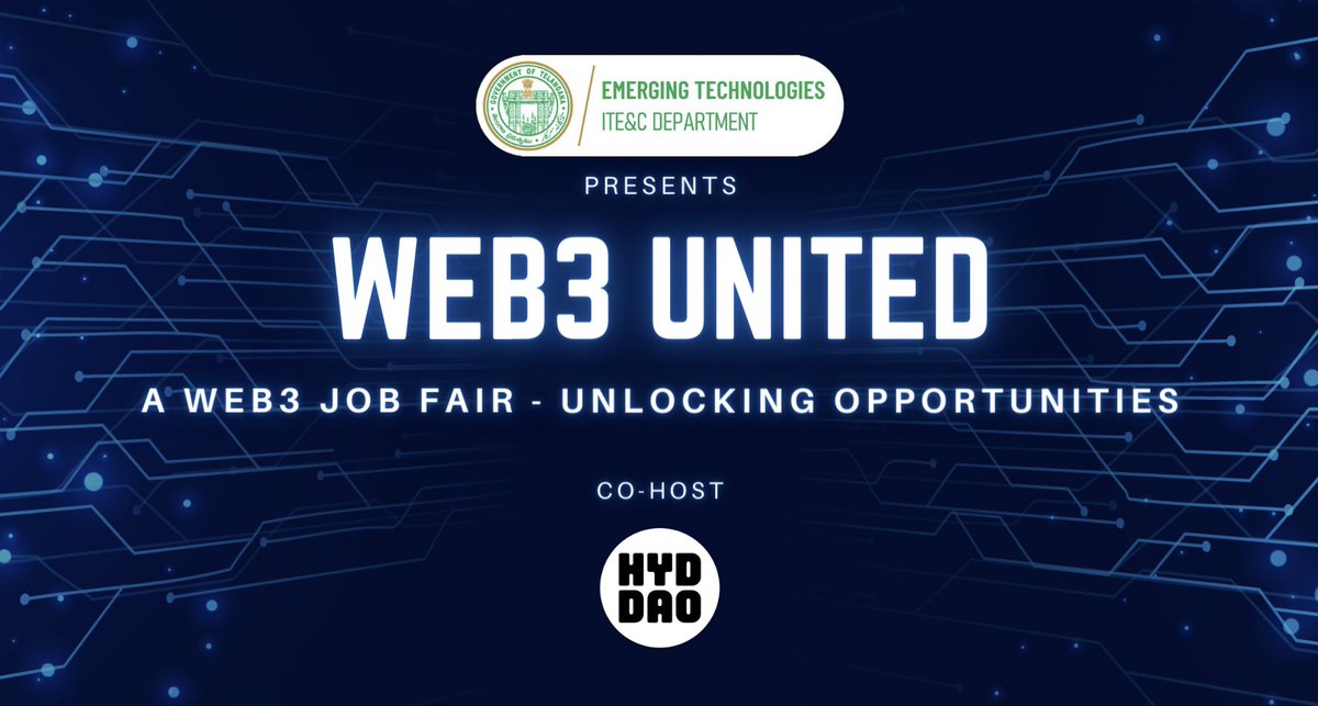 Emerging Technologies Govt. of Telangana (@emergingtechts) on Twitter photo 📢 Join us for the Mega Web3 Event <a href="/Web3UnitedIND/">Web3 United ➡️ Coming Soon</a> - Job Fair, Hackathon & Conference in collaboration with @HyderabadDAO 🎉
🗓️ Nov 26th, 2023
Get ready to unlock the incredible opportunities in Web3. Stay tuned for more information 🚀
<a href="/KTRBRS/">KTR</a> | <a href="/jayesh_ranjan/">Jayesh Ranjan</a> | <a href="/ramadevi_lanka/">Rama Devi Lanka</a> 📢 Join us for the Mega Web3 Event <a href="/Web3UnitedIND/">Web3 United ➡️ Coming Soon</a> - Job Fair, Hackathon & Conference in collaboration with @HyderabadDAO 🎉
🗓️ Nov 26th, 2023
Get ready to unlock the incredible opportunities in Web3. Stay tuned for more information 🚀
<a href="/KTRBRS/">KTR</a> | <a href="/jayesh_ranjan/">Jayesh Ranjan</a> | <a href="/ramadevi_lanka/">Rama Devi Lanka</a>