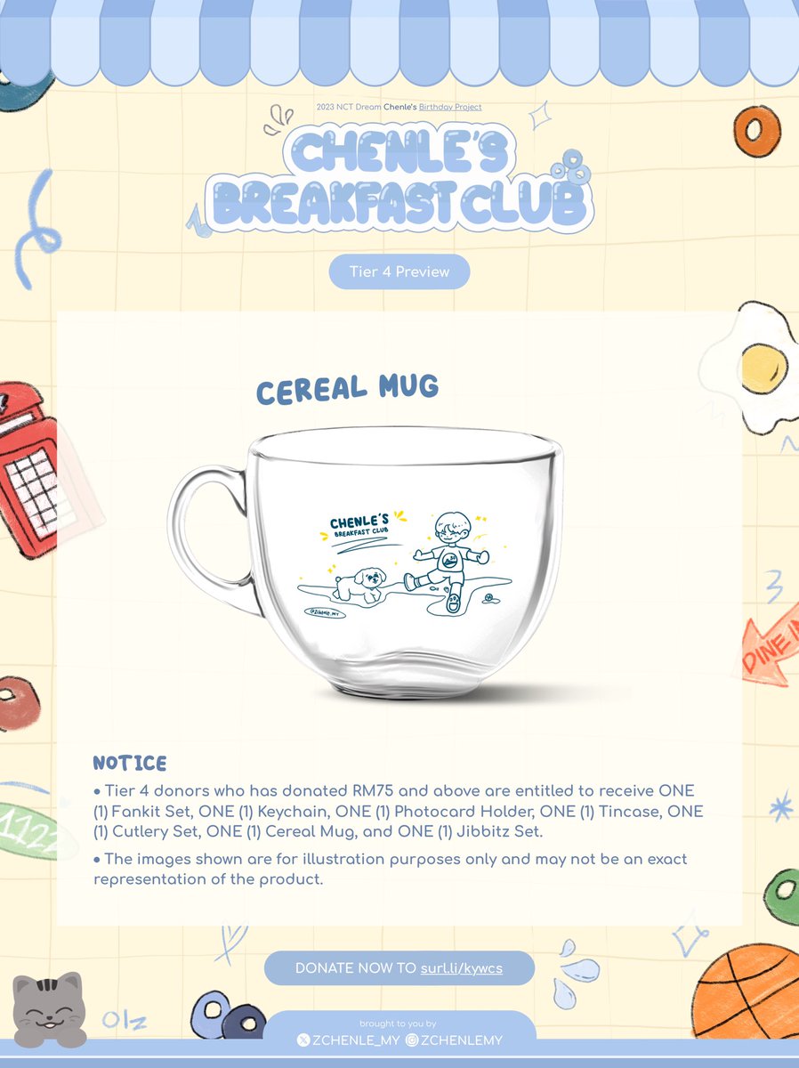 CHENLE'S CORNER SHOP MERCHANDISE PREVIEW ˖°🍳

•ᴗ• Acrylic Jibbitz Set &amp; Cereal Mug

— exclusively will be given to donors who donated RM75 and above!

Donate here 
🔗surl.li/kywcs

Join our #ChenleBreakfastClub 
#CHENLE #천러 #钟辰乐