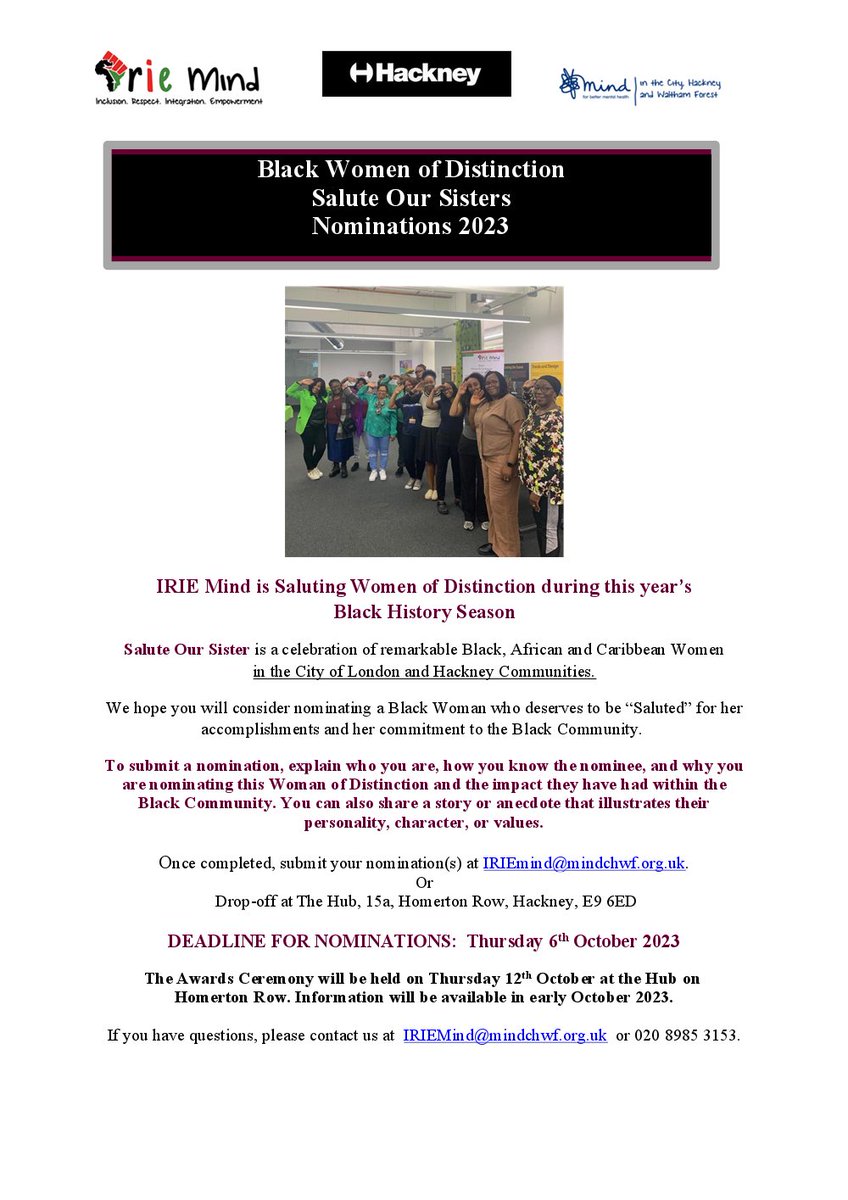 #SalutingOurSisters - #NominateaCityofLondonSister for #BlackHistoryMonth📷 Season. Please see info below :