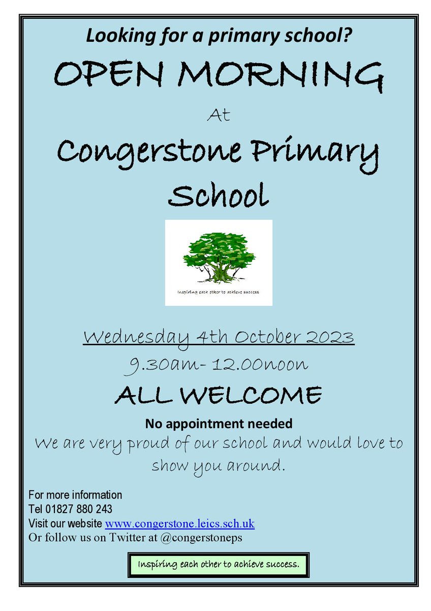 We are holding our Open Morning for prospective pupils &amp; parents on Wed 4th Oct 2023 9.30am-12noon.
The session is held during school hours so you can see our school in action.
If you are unable to attend but would still like to view our school, contact Miss Hunter in the office.