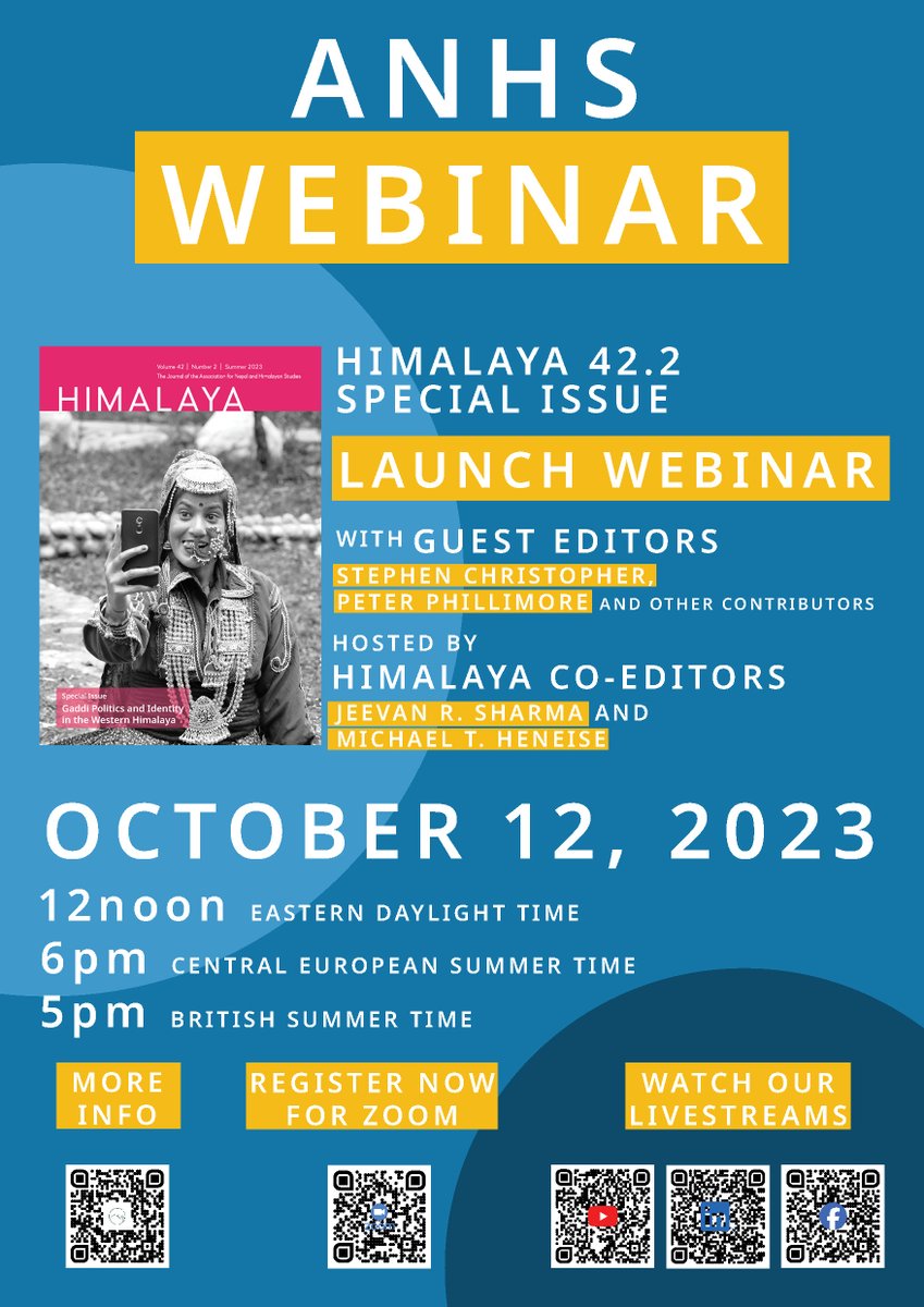 📢 ANHS Webinar 📢 Oct. 12, 12noon Eastern Summer Time. Join us on Zoom or watch our livestream of the upcoming HIMALAYA Special Issue Launch Webinar! More Info 📷anhs-himalaya.org/event-5439430 @HimalayaJournal @caorc @mheneise @jrs437