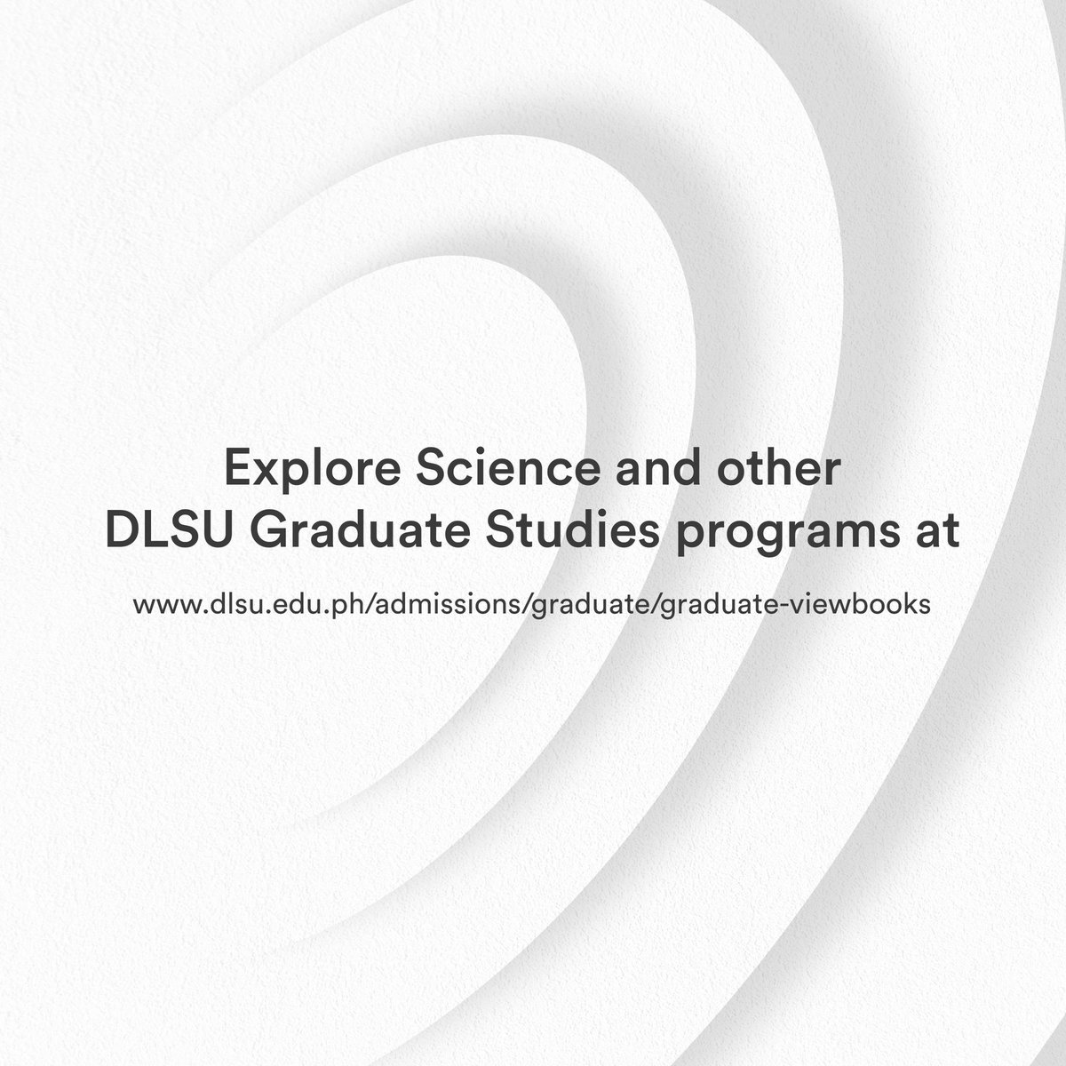 Explore DLSU Graduate Studies programs in Science and build a career with impact. Application for Term 2, A.Y. 2023-24 is open until October 14. Apply online @ dlsu.edu.ph/admissions/gra… De La Salle University Graduate Studies Beyond higher learning.®