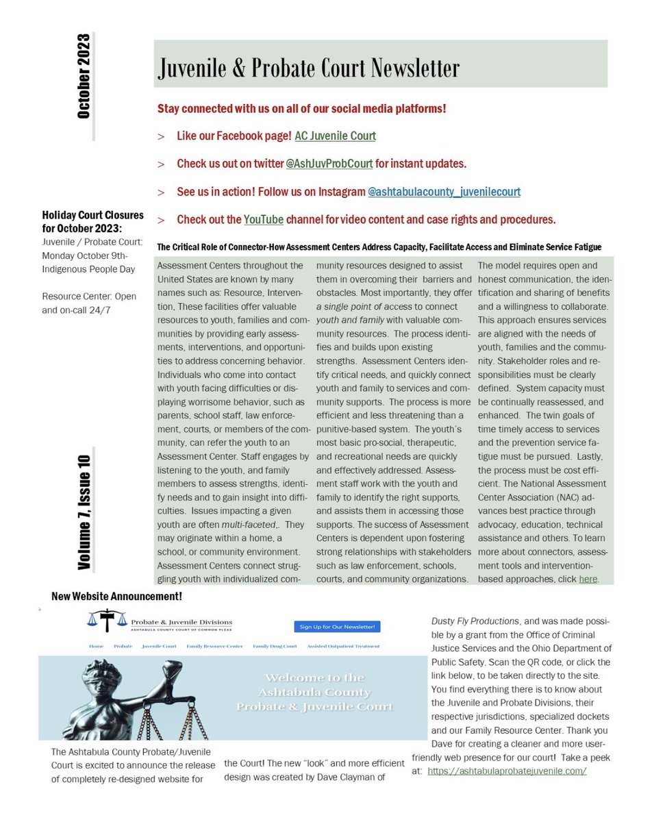 AshJuvProbCourt's tweet photo. As the leaves start to turn and pumpkin spice lattes make their grand return, it's time to cozy up with our October newsletter.  Start your Monday and month off right, have a read and enjoy! 🍁 https://t.co/znsedCCZoN