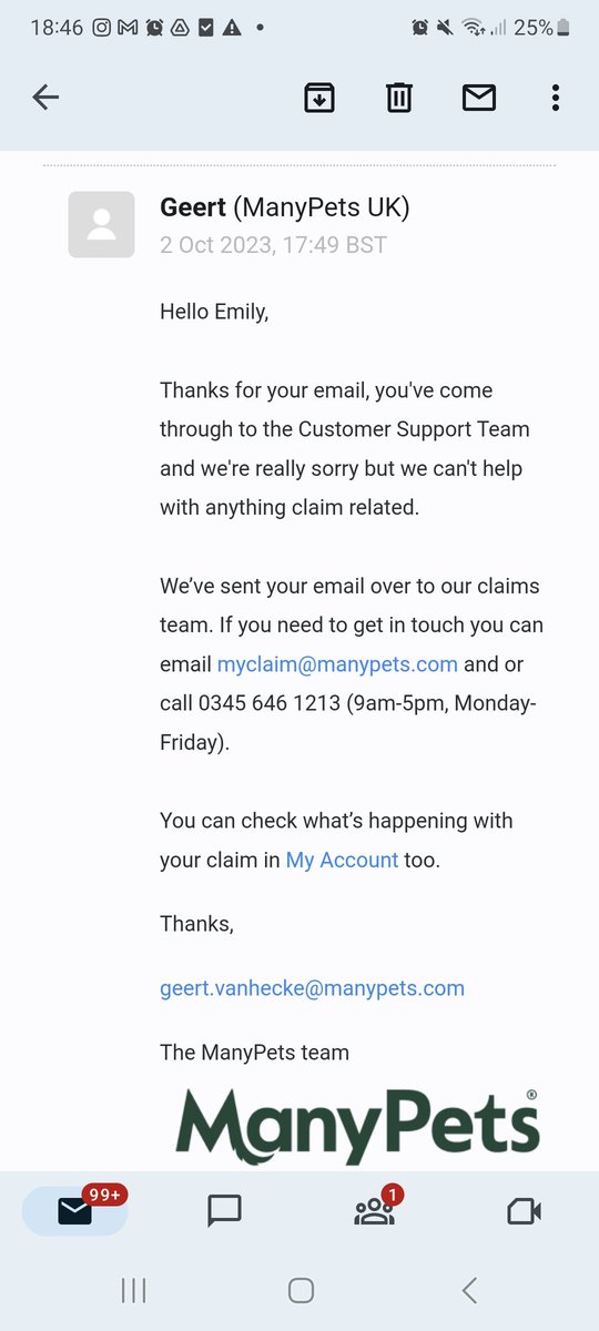 Hello again <a href="/manypets_uk/">ManyPets UK</a>. Useless. I'm back to this loop again. Nobody answers. It's been over 2 months. Seriously unimpressed. Please help as it's getting urgent!!