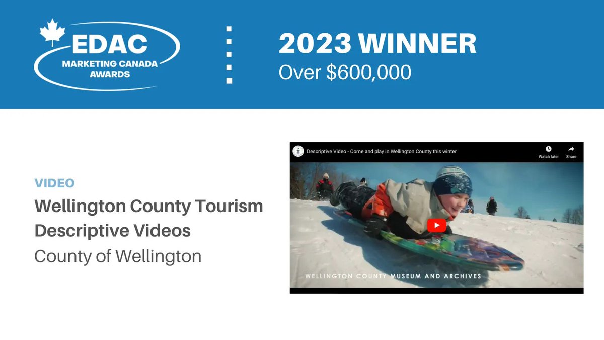 E_D_A_C's tweet photo. Congratulations to @wellingtncounty, 2023 #MarketingCanadaAwards winners in the Video category! This project raised the bar by providing descriptive videos that are accessible for all ability levels.

See the video ➡️ https://t.co/2gV312aJ4F https://t.co/k9Lxy4oXOx