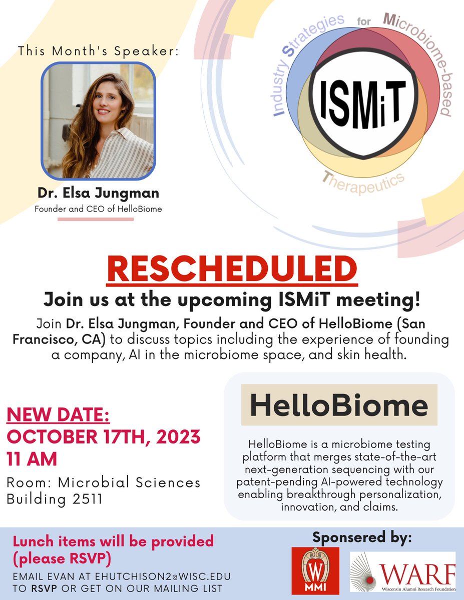 Quick update: Tomorrow's ISMiT lunch has been rescheduled to Oct. 17.