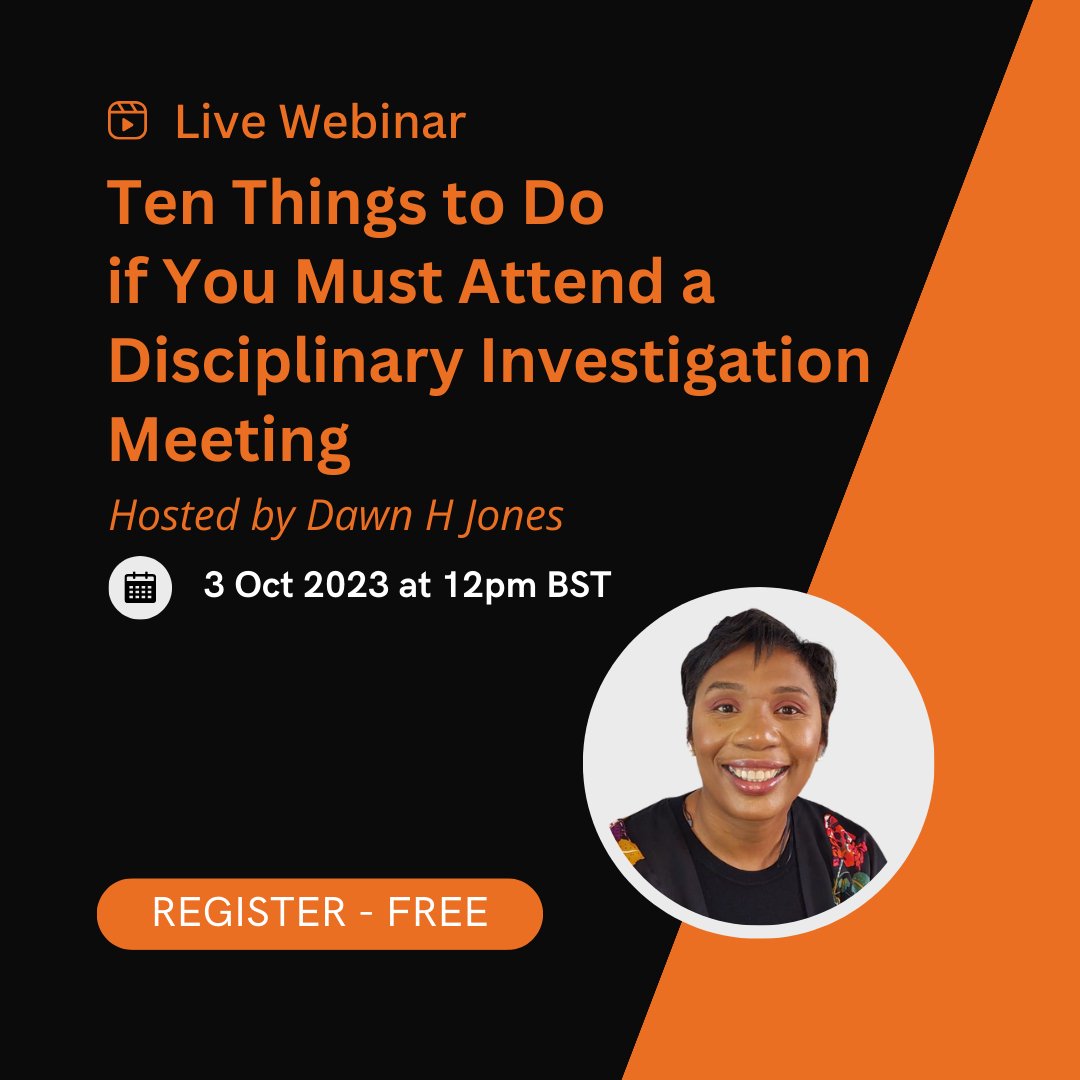hopeplacehr's tweet image. Last call!

Discover how to prepare for a disciplinary investigation meeting with @dawnh_jones even if you have little or no HR knowledge.

@joan_myers 

Book here: hope-plac.ck.page/71af5d67fd

#disciplinaryinvestigation #behrwise
