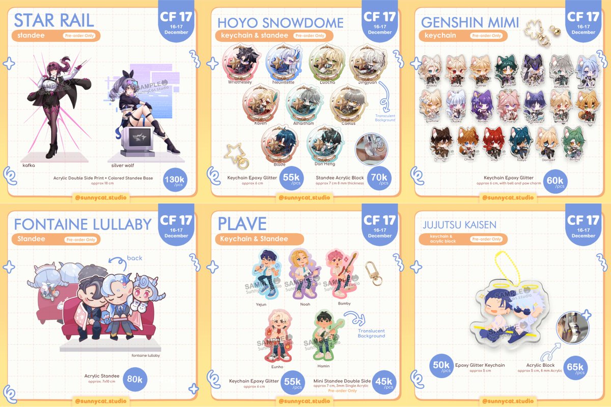 nadhh20's tweet photo. (RT's are appreciated!✨)
Halo~ Open PO BATCH 1 #comifuro17 sudah dibuka! Khusus untuk SunnyCat Product &amp; Acrylic Base! 
🗓️1 October - 15 October
#GenshinImpact #HonkaiStarRail #PLAVE

🗒️Form Order: https://t.co/pTIg7IkBEB
ℹ️Informasi: @sunnycat_studio
#cf17catalogue #cf17 https://t.co/tGgRI3268j