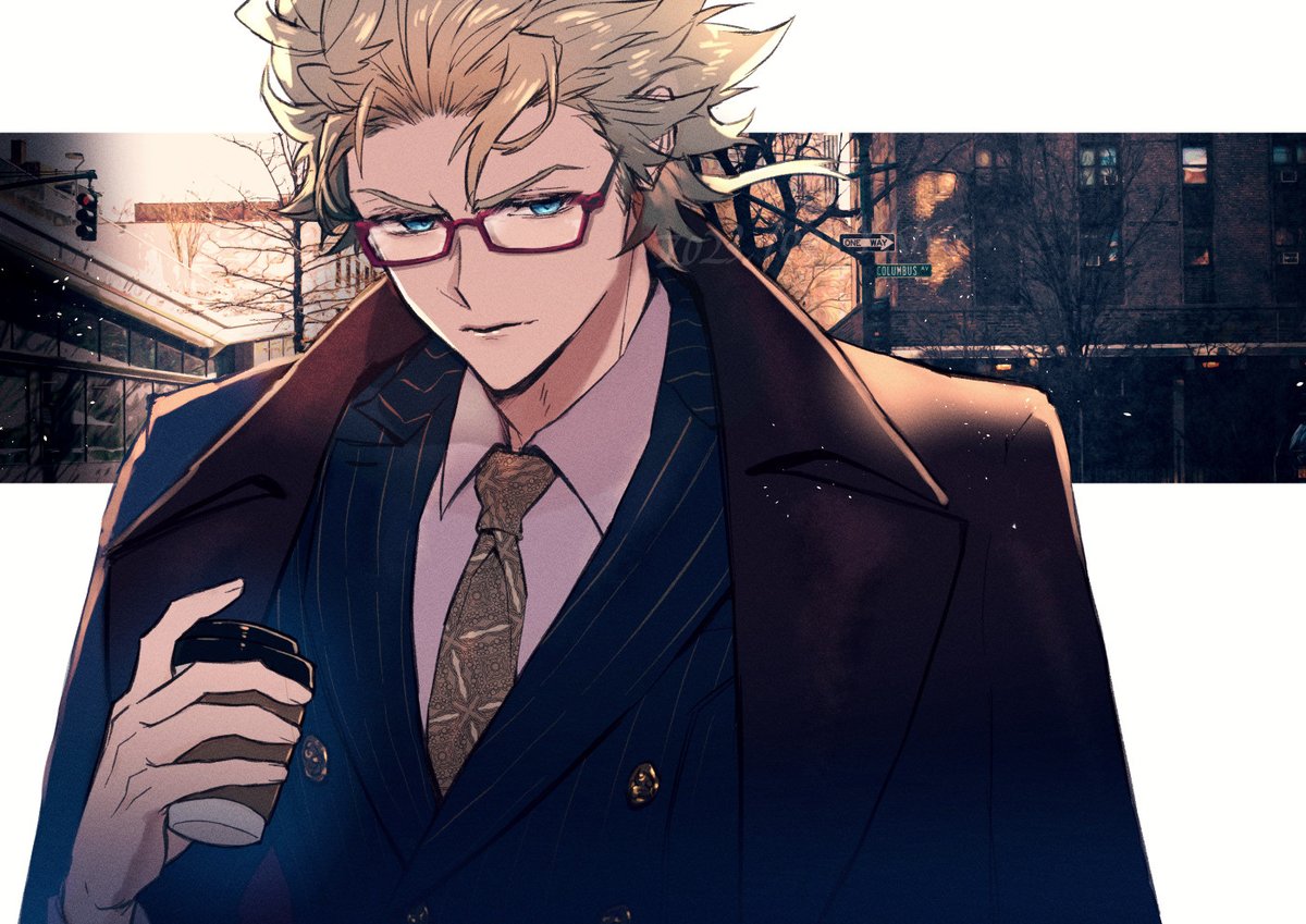 male focus 1boy necktie glasses solo blue eyes blonde hair  illustration images