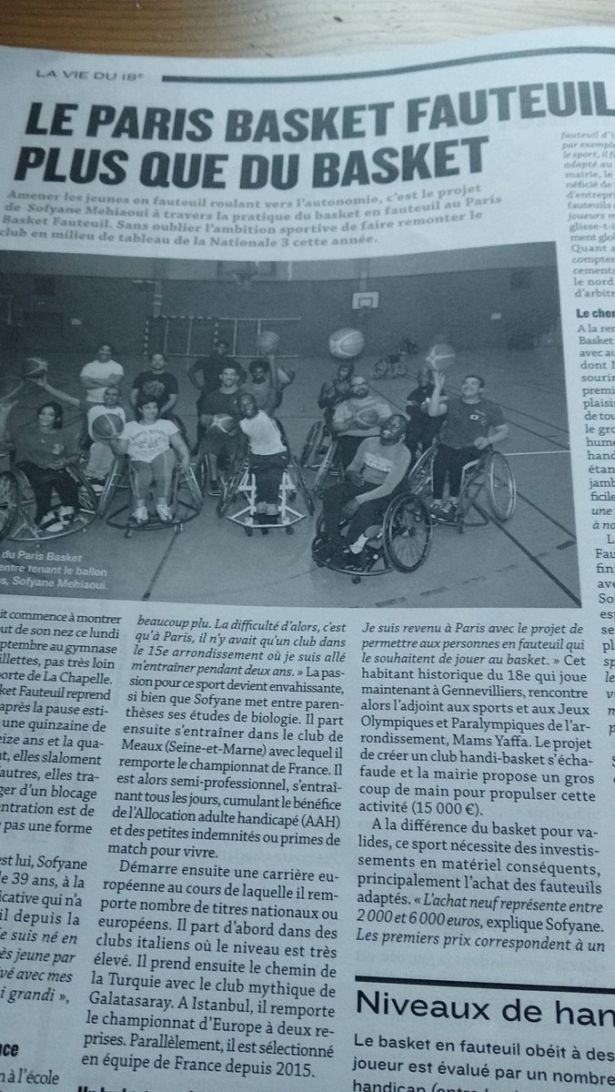 Très fier d'avoir raconté pour @le18edumois l'aventure du nouveau club Paris basket fauteuil lancé par l'international @sofyanemehiaoui. L'occasion de permettre à des personnes handicapées de faire du sport... @MamsYaffa @EricLejoindre