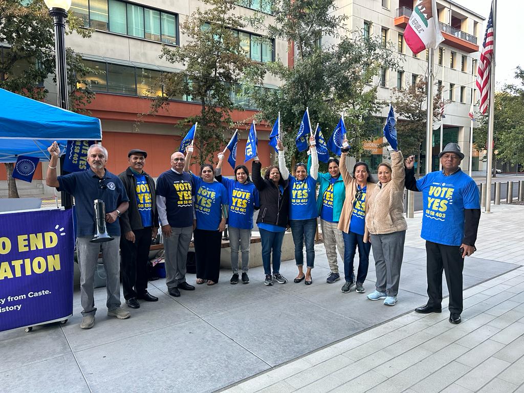 NormalSingh23's tweet photo. Dear @GavinNewsom we are here again. We will be there tomorrow too until you see that yes we are committed to our freedom and our dignity. We need our kids to live in #CastefreeCalifornia #signsb403 make Cali #castefree #yesonsb403 https://t.co/r8uScA9GUY