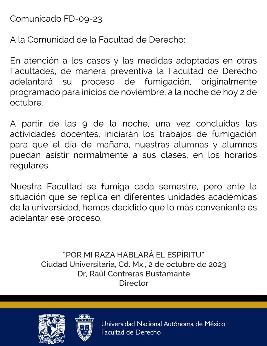 DerechoUNAMmx's tweet photo. Comunicado FD-09-23 https://t.co/nxqGZBnbc5
