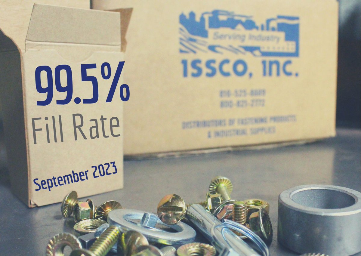 issco_inc's tweet photo. As a fastener distributor, ISSCO continues to publish our monthly fill rate to maintain transparency with our customers. In September our fill rate was 99.5%.
#Fasteners #distribution #fillrate #fastenerdistributor #isscoinc #fastenerdistribution https://t.co/egHE5IwRok