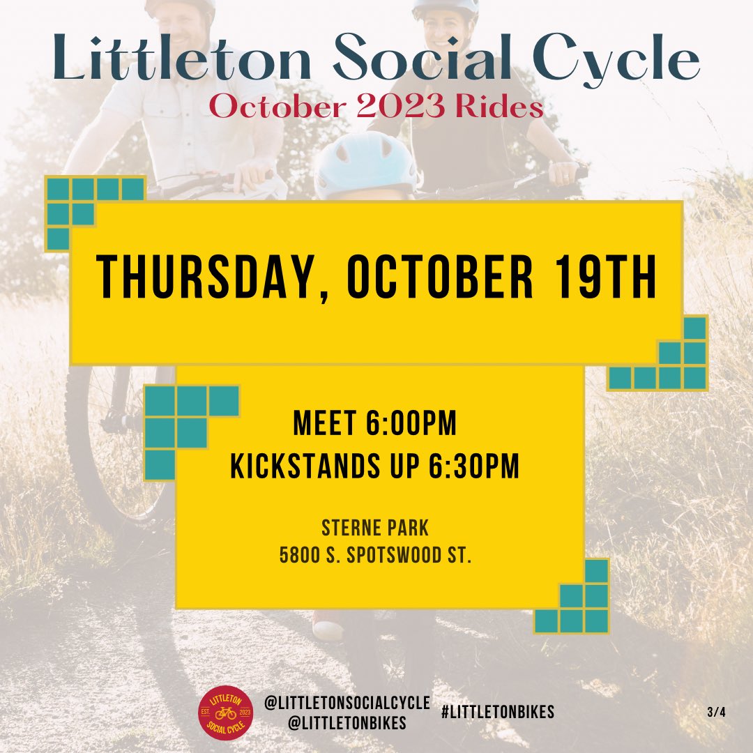 LittletonBikes's tweet photo. Season one of LSC is drawing to a close. Enjoy one last month with us before winter break! October ‘23 rides will be on the first Thursday, third Thursday, and the last Sunday of the month. On the Sunday October 29th ride, wear your Halloween costume!!
#littletonbikes https://t.co/b9lAL6KuVX