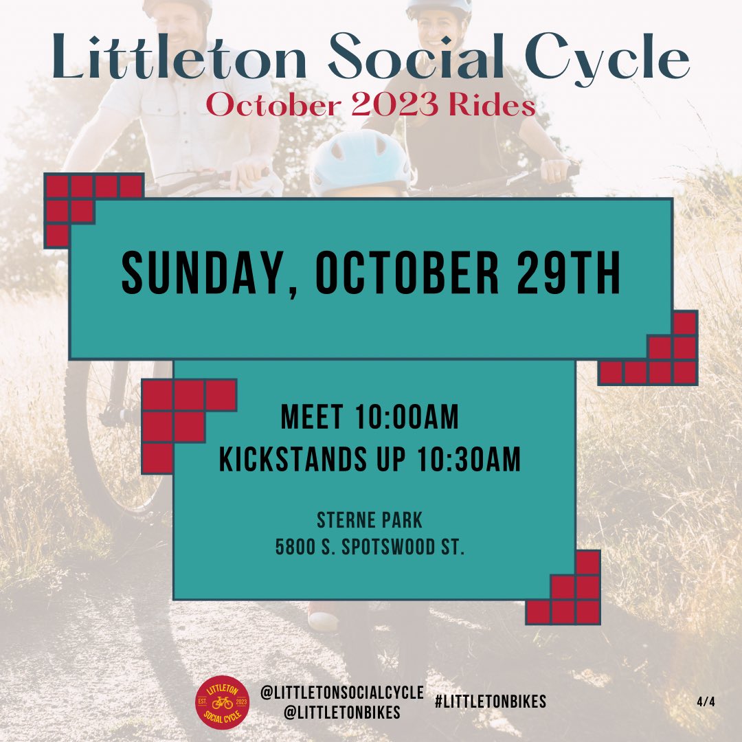 LittletonBikes's tweet photo. Season one of LSC is drawing to a close. Enjoy one last month with us before winter break! October ‘23 rides will be on the first Thursday, third Thursday, and the last Sunday of the month. On the Sunday October 29th ride, wear your Halloween costume!!
#littletonbikes https://t.co/b9lAL6KuVX