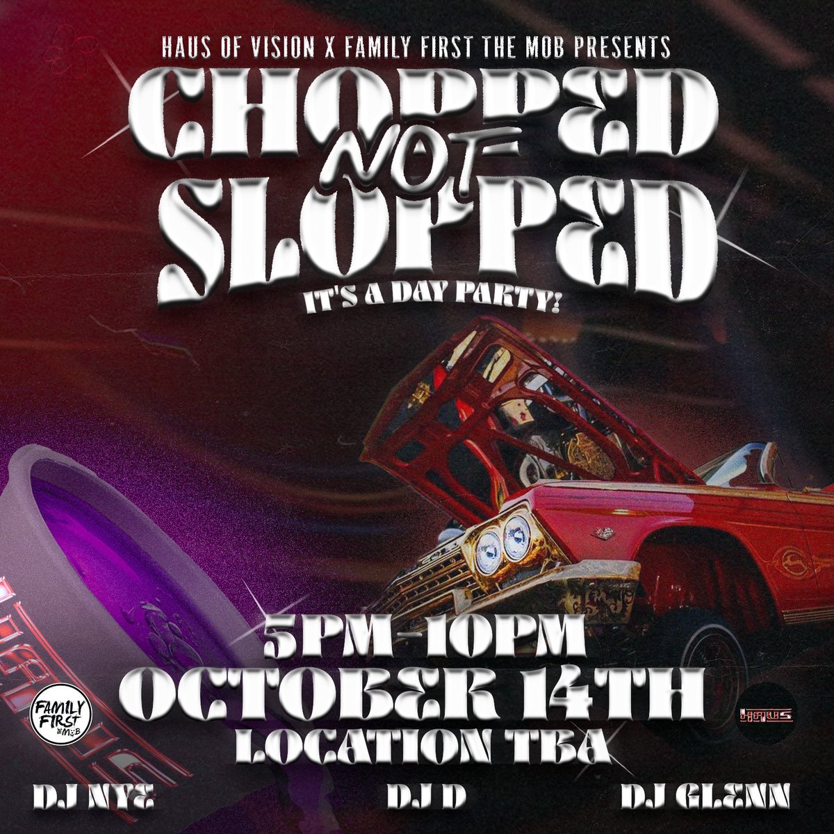 Haus x @familyfirstthemobent presents Haus Party: Chopped Not Slopped with sounds by 
<a href="/rockout_djd/">DJ D 🎸</a> <a href="/djnye_/">DJMFNYE</a> <a href="/djbigglenn/">CLASH OF THE CHAMPS AUG 30🔥</a> 
October 14,2023 
#PVChoppedNotSlopped
#DayParty #HAUSParty #FamilyFirstTheMob

Look out for Presales⭐️