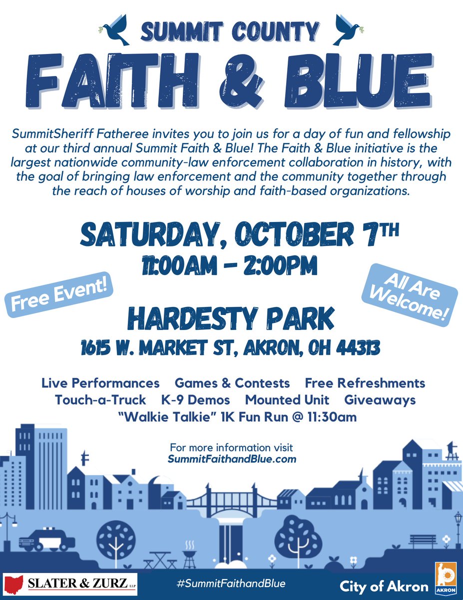 We're only 5 days from Summit Faith &amp; Blue '23. This year's will be our largest yet, with nearly 80 houses of worship, law enforcement agencies, and community orgs participating. Please join us for this day of fun, family, faith, and fellowship. #FaithandBlue #summitfaithandblue