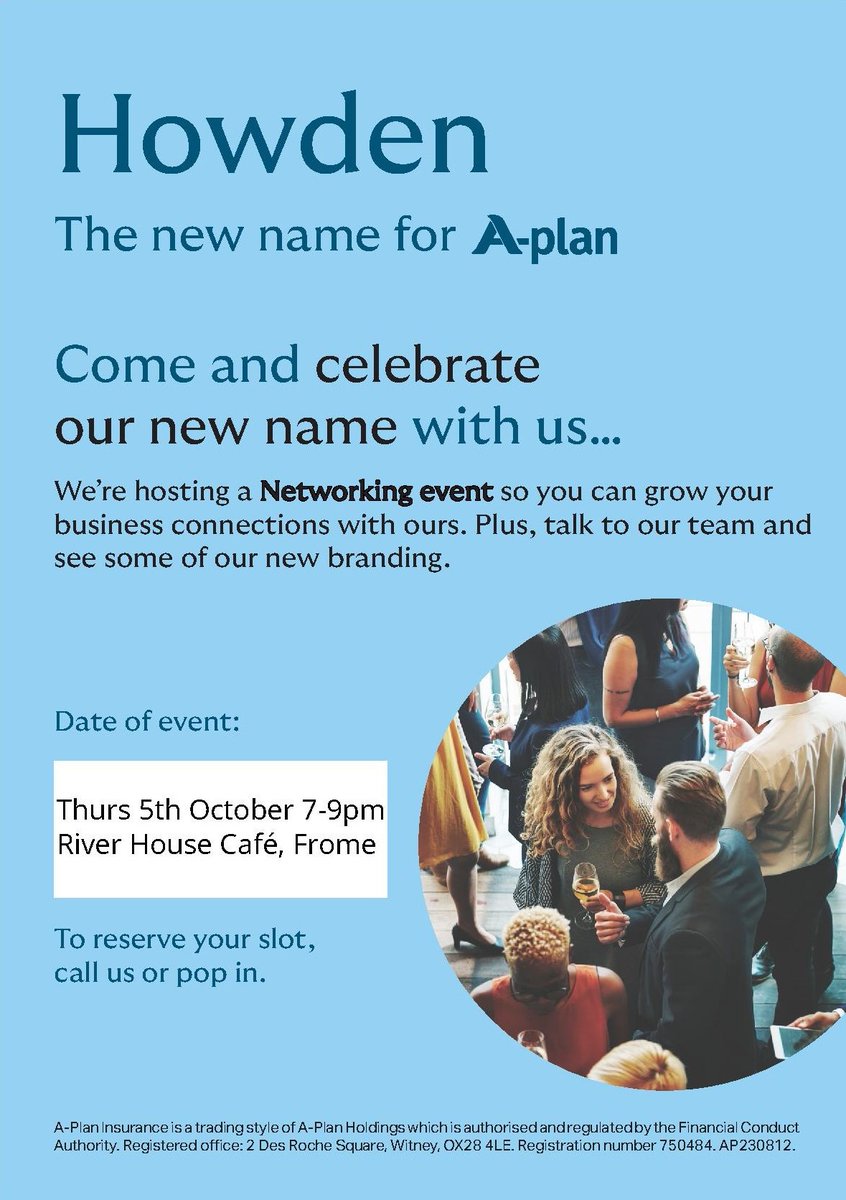 Join A-Plan for a complimentary evening of celebration as they launch their new branding and company name, Howden. To continue the on-going campaign to support Fair Frome. There will be a raffle with the top prize of a £300 Mulberry purse with all proceeds going to the charity.
