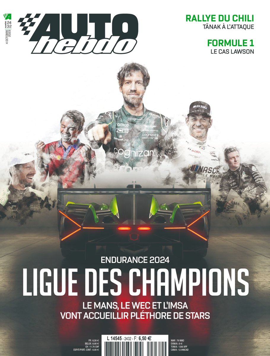 autohebdo's tweet photo. NOUVEAU NUMÉRO 🏁
Dispo ce soir en numérique et mercredi en kiosque 📰
⏱️ #Endurance : 2024 - Le Mans, le WEC et l'IMSA vont accueillir pléthore de stars
🏎️ #F1 : Le cas @LiamLawson30 
🇨🇱 #WRC : @OttTanak à l'attaque
🛍️ Boutique : https://t.co/13fvMkfngs https://t.co/K2l8h6gFx8