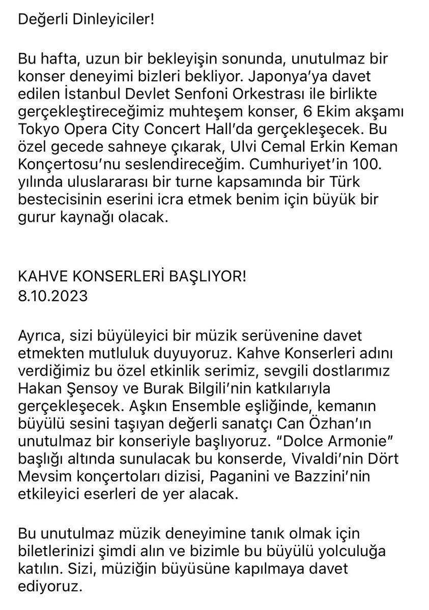 JAPONYA TURNESİ VE KAHVE KONSERLERİ