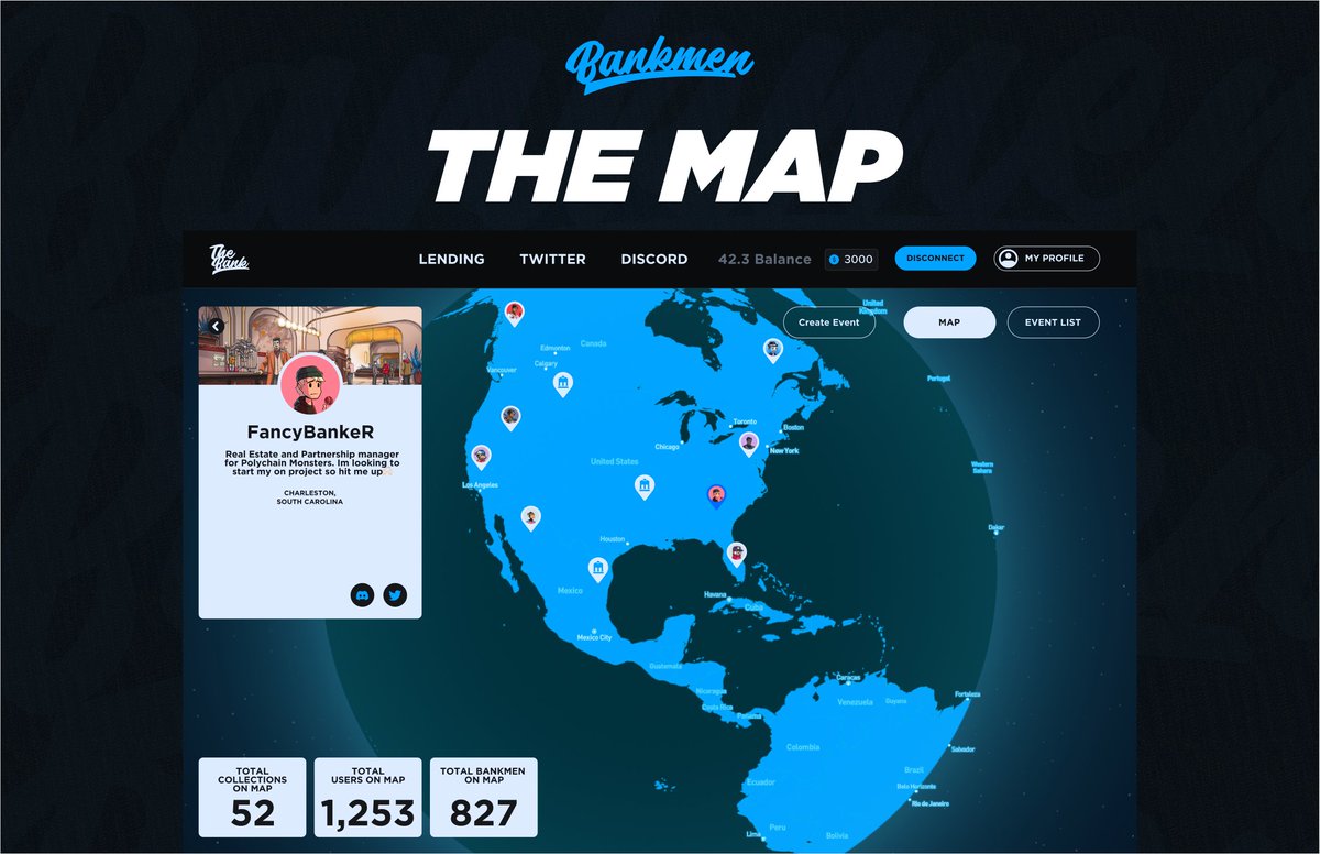 BankmenFinance's tweet photo. The Bankmen Map and our Discord are now LIVE! 🌎👾

Visit https://t.co/qRGSQFVL8E and take a peek into what we have been building. Everyone can sign up to the Map and start earning $CASH, which will be very important for earning Banklist

Let’s talk about our vision for the map:

The Bankmen map is a free-to-use product offered by Bankmen Finance for the greater community. Our primary objective with this product is to foster a sense of unity within the Solana ecosystem by creating a central hub where Web3 connections can transition into real-life connections. Within the Solana community, major global events occur infrequently, limiting the opportunities for individuals to come together in person.

At Bankmen Finance, we understand that there is a massive advantage to being able to shake someone’s hand in person and network face to face, as opposed to relying solely on digital interactions through platforms like Discord and Twitter. We aim to use the Bankmen Map as a platform for curating in-person events, whether they be large-scale gatherings or smaller meetups, to fill the gaps between major Solana events and provide more opportunities to make REAL connections with like-minded individuals.

We believe we are all in this together. It's time to move beyond the tribalistic tendencies associated with specific projects and instead unite Web3 to foster connections, promote collaboration, and drive collective progress throughout our ecosystem.
