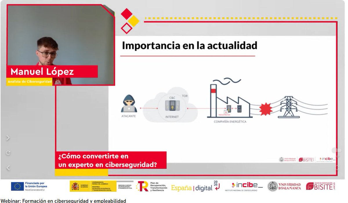 BISITE_USAL's tweet photo. ▶️La semana pasada se ha celebrado el webinar “Formación en ciberseguridad y empleabilidad”, organizado en el marco del programa #CyberCampUSAL, coordinado por @INCIBE y el @BISITE_USAL. @CyberCampEs 

▶️https://t.co/XWojJfBWTx https://t.co/tfsgXA7iyS