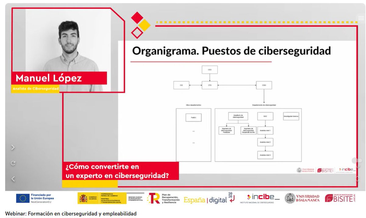 BISITE_USAL's tweet photo. ▶️La semana pasada se ha celebrado el webinar “Formación en ciberseguridad y empleabilidad”, organizado en el marco del programa #CyberCampUSAL, coordinado por @INCIBE y el @BISITE_USAL. @CyberCampEs 

▶️https://t.co/XWojJfBWTx https://t.co/tfsgXA7iyS