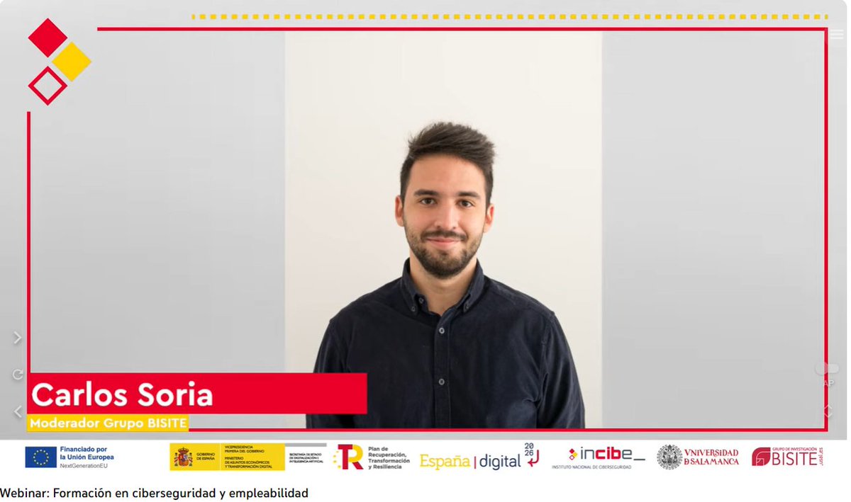 BISITE_USAL's tweet photo. ▶️La semana pasada se ha celebrado el webinar “Formación en ciberseguridad y empleabilidad”, organizado en el marco del programa #CyberCampUSAL, coordinado por @INCIBE y el @BISITE_USAL. @CyberCampEs 

▶️https://t.co/XWojJfBWTx https://t.co/tfsgXA7iyS