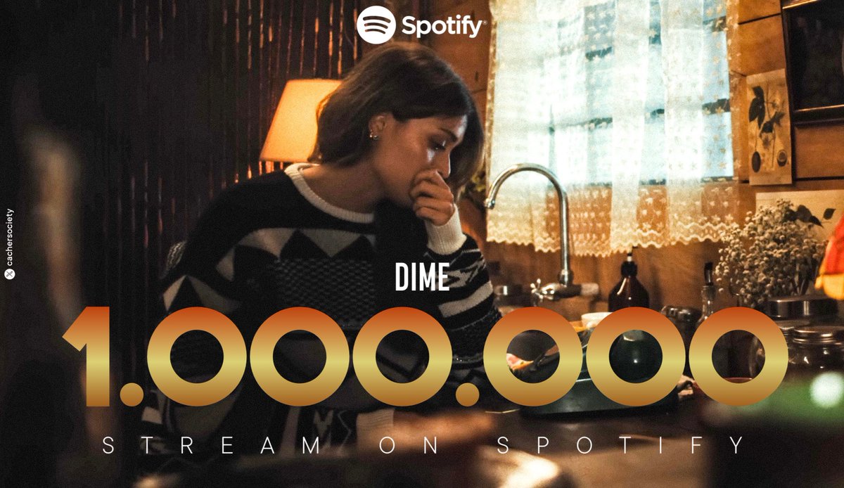cachersociety's tweet photo. 📈 "DIME" Acaba de superar la cifra de 1M  en Spotify, convirtiéndose así en la primera canción de Daniela Calle en llegar a esa cantidad de reproducciones. https://t.co/wGWrU9Njd7