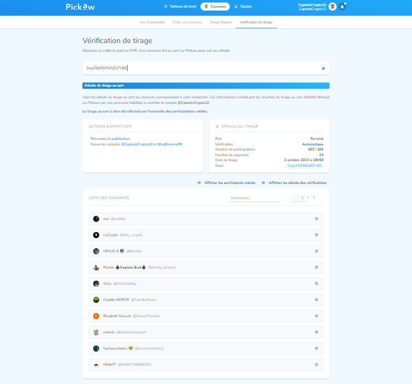 CaptainCrypto12's tweet photo. Hello 👋

Merci à @LeBinanceFR pour ce jeu concours 🥳 ! Grâce à l'outil @Pickaw, 10 gagnants🎁 ont été sélectionnés sur la capture écran ! Merci de revenir vers moi en DM avec vos adresses postales que je vous envoie ça 🤩.

Merci à tous 👋 https://t.co/CBuH0rcKAn