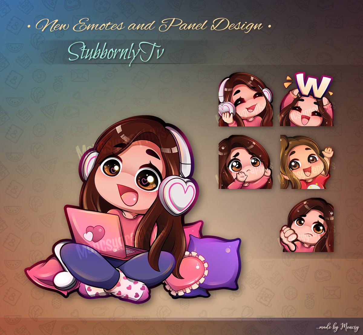 Moncsy7's tweet image. New CUTE Panel and emotes for @StubbornlyTv  🥰🩷

#twitchpanel #paneldesign #twitch #twitchart #twitchartist