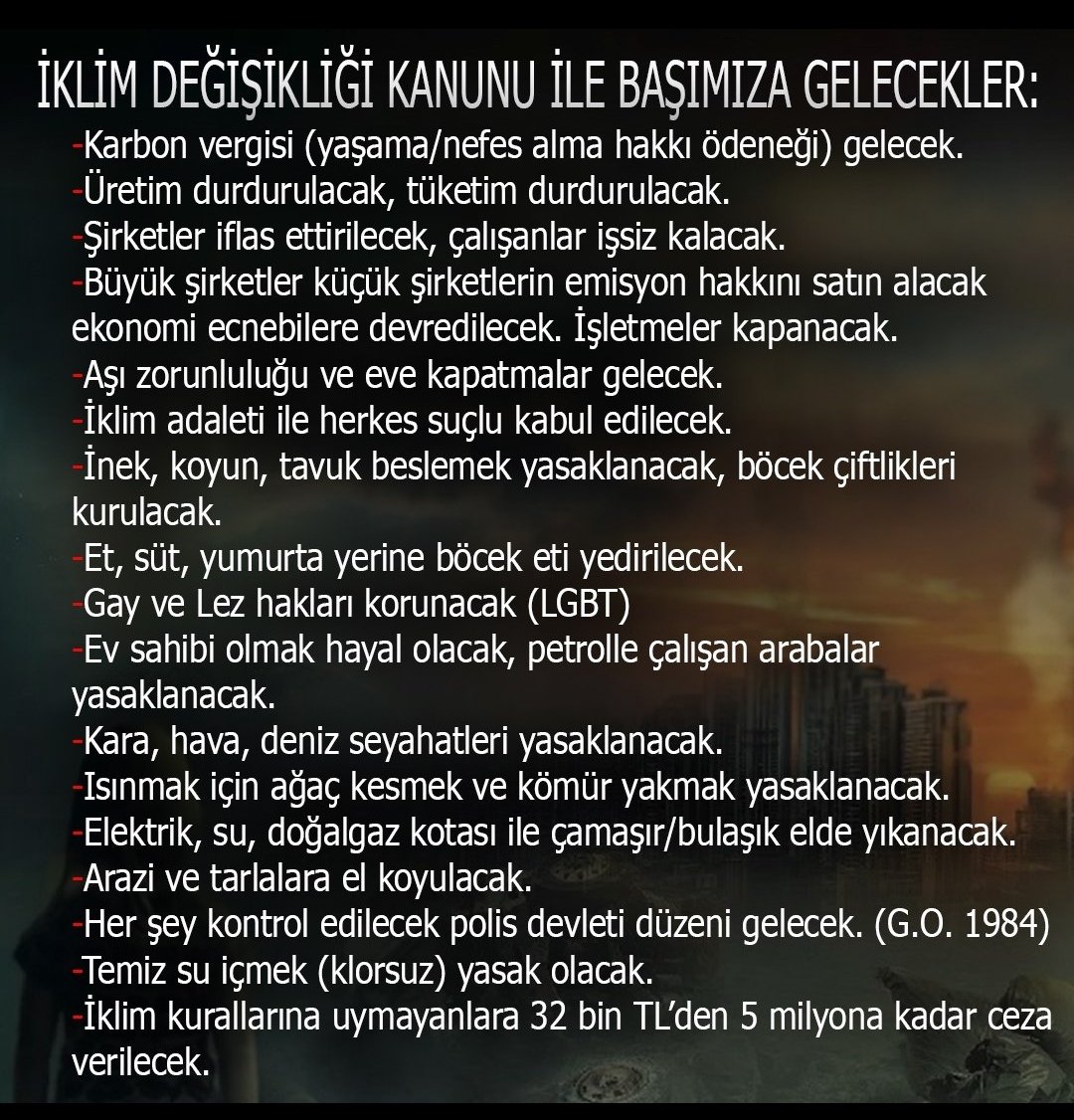İklim değişikliği kanunu meclisten geçerse ne olacak ki diyenler. İyi okuyun alttaki metni!
#1milyonimza