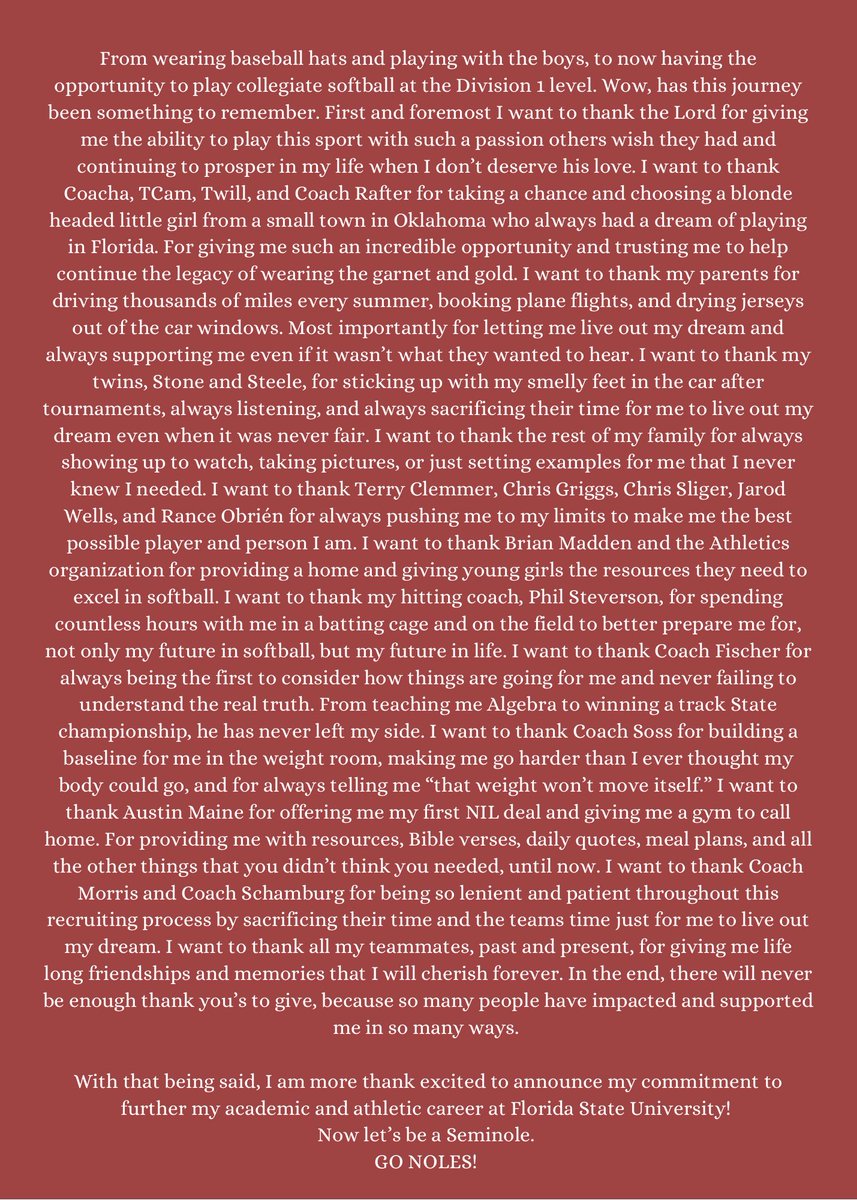 Harlie Chism (@harliechism) on Twitter photo Just a blondie’s dream coming true, that’s all. GO NOLES! 🍢❤️
<a href="/Coach_Alameda/">Lonni Alameda</a> <a href="/FSU_CoachWilson/">Travis Wilson</a> <a href="/TCam_FSUSB/">Troy Cameron</a> <a href="/KaleighRafter/">Kaleigh Rafter OLY</a> <a href="/FSU_Softball/">Florida State Softball 🥎</a>
- - - - - - - - - - - - - - - - - - - - - - - - - -
@AsNational2024 <a href="/wfordstrength/">Iron Eagle</a> <a href="/MAPerformOK/">MAP | Prove Them Wrong</a> <a href="/lawdogsports/">Lawdog Sports</a> <a href="/WfordEagles/">Weatherford Eagle Athletics</a> <a href="/OKAthleticsAcad/">Oklahoma Athletics Softball</a> Just a blondie’s dream coming true, that’s all. GO NOLES! 🍢❤️
<a href="/Coach_Alameda/">Lonni Alameda</a> <a href="/FSU_CoachWilson/">Travis Wilson</a> <a href="/TCam_FSUSB/">Troy Cameron</a> <a href="/KaleighRafter/">Kaleigh Rafter OLY</a> <a href="/FSU_Softball/">Florida State Softball 🥎</a>
- - - - - - - - - - - - - - - - - - - - - - - - - -
@AsNational2024 <a href="/wfordstrength/">Iron Eagle</a> <a href="/MAPerformOK/">MAP | Prove Them Wrong</a> <a href="/lawdogsports/">Lawdog Sports</a> <a href="/WfordEagles/">Weatherford Eagle Athletics</a> <a href="/OKAthleticsAcad/">Oklahoma Athletics Softball</a>