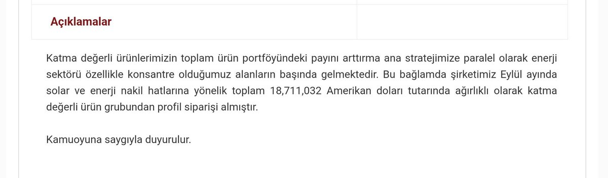 #kcaer 18.7 milyon dolarlık profil siparişi yarın muhtemelen yine tavan olacaktır.
Yatırım tavsiyesi değildir