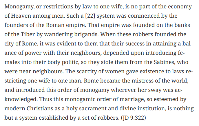 _appalachia_'s tweet photo. Kraut's Holy Priesthood vol. 4 does have this amazing Brigham Young reference I had never heard, where Young says monogamy was invented by evil, oppressive Romans https://t.co/XyRpHbyPps
