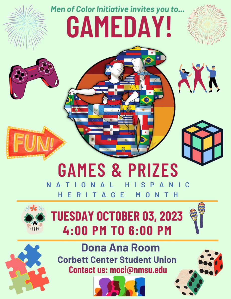 Join the Men of Color as we celebrate the Hispanic Month with games, snacks and all-round fun. All #Aggies are welcome and encouraged to attend.