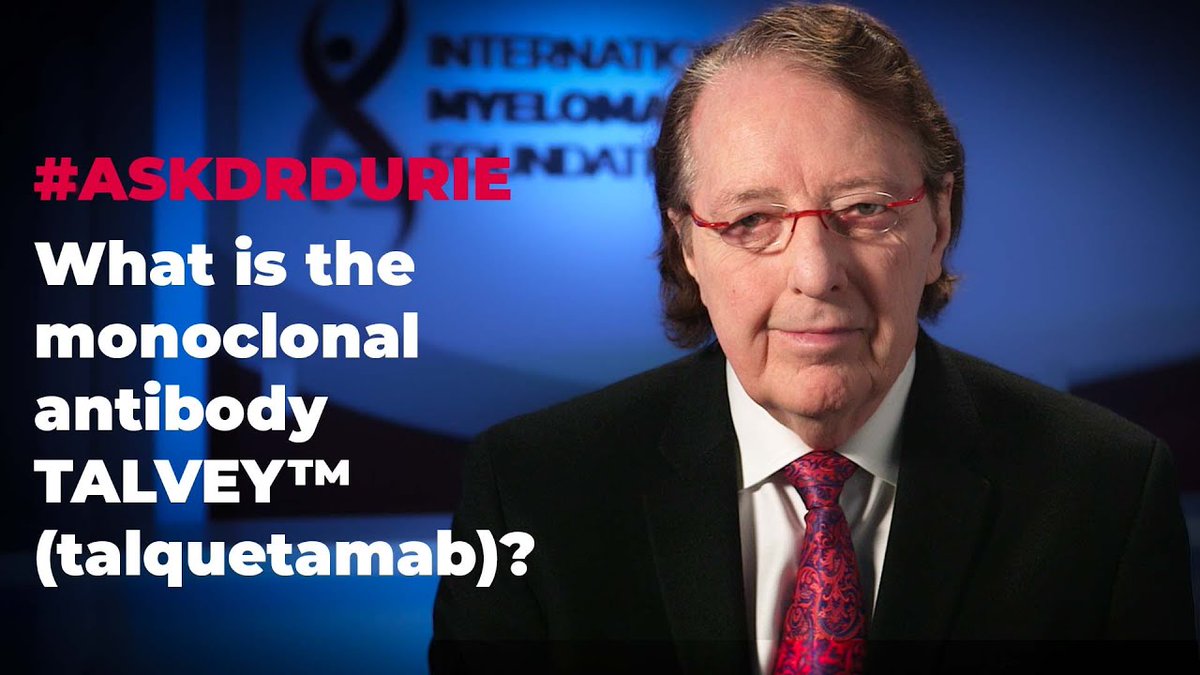 IMFmyeloma's tweet photo. In this #AskDrDurie video, a gentleman heard about a new treatment for #myeloma in the news. What is the monoclonal antibody #TALVEY (talquetamab)?
https://t.co/uB7ZfQCcTP
#mmsm #knowmyeloma #multiplemyeloma https://t.co/YcyUpMzSv7