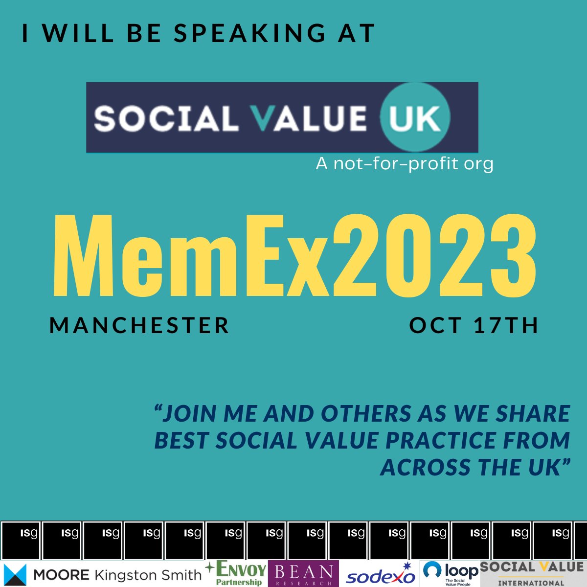 I'll be speaking at @socialvalueuk’s annual conference on October 17th. Join me and a fantastic line up of other speakers to cover important topics, such as procurement, maximising value, #wellbeing in the workplace and more. Register here: emdevents.eventsair.com/memex/memex/Si… #memex23