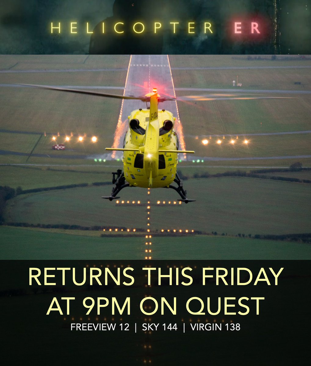 Helicopter ER is back!
The brand new series with the lifesaving <a href="/YorkshireAirAmb/">Yorkshire Air Ambulance</a> team starts on Friday 6th October at 9pm on <a href="/QuestTV/">Quest</a> 
See you there!