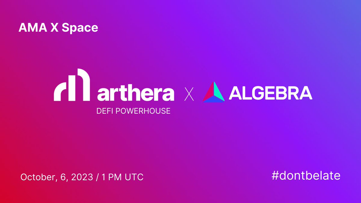artherachain's tweet image. Arthera x Algebra: DeFi PowerHouse! 
Join us for an AMA on Oct 6th at 1 PM UTC as we introduce @CryptoAlgebra to Arthera&apos;s ecosystem!
#Arthera revolutionizes the #blockchain industry by introducing #EVM compatibility and a #DAG protocol. #Algebra V3 and &apos;Integral&apos; boost…