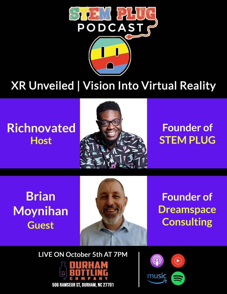 Brian Moynihan (@brian_moynihan) on Twitter photo Join us for EduVibe Fest on Oct 5th in #Durham for a lively dive into #EdTech, innovation, & music. Author & thought leader <a href="/richnovated/">Rich Gilliam</a> will interviewing me for his STEM Plug podcast "#XR Unveiled: Vision Into #VirtualReality" & release his new book!
eventbrite.com/e/eduvibe-fest… Join us for EduVibe Fest on Oct 5th in #Durham for a lively dive into #EdTech, innovation, & music. Author & thought leader <a href="/richnovated/">Rich Gilliam</a> will interviewing me for his STEM Plug podcast "#XR Unveiled: Vision Into #VirtualReality" & release his new book!
eventbrite.com/e/eduvibe-fest…