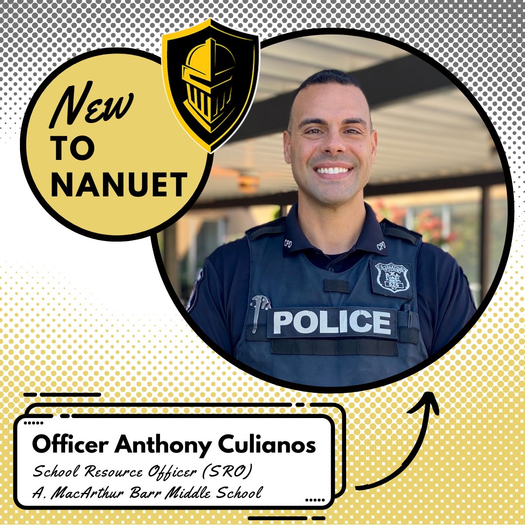 #NUFSD is proud to welcome Officer Anthony Culianos to Nanuet. Officer Culianos is A. MacArthur Barr Middle School's newest School Resource Officer (SRO). Welcome! #newtonanuet