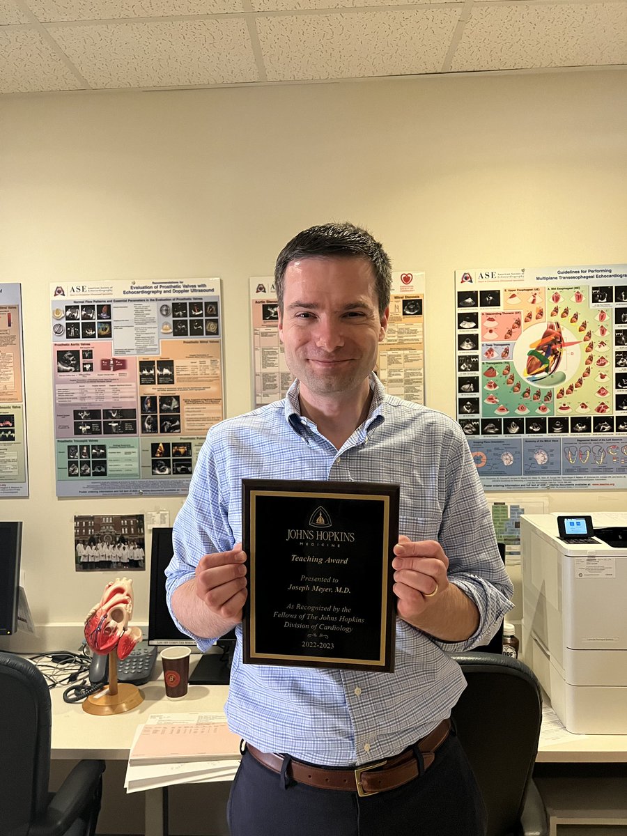 We are SO proud of #EchoFIRST Dr. Joseph Meyer for winning the @hopkinsheart Cardiology Fellowship Teaching Award honoring excellence in education 💥💥💥