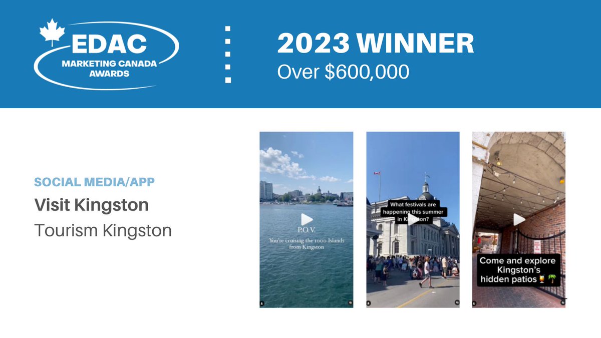 E_D_A_C's tweet photo. In the Social Media/App category, Tourism Kingston @VisitKingstonCA takes the win! Congrats on this well-executed social campaign.

Learn more here ➡️ https://t.co/izeQuXCs8u https://t.co/zaCx7XZa6B