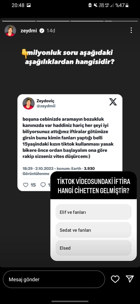 FLMVEDZ3's tweet photo. Kuyruk ağacın belli oldu s**** herif oğlum yaptığın hatayı Sedat'ı kullanarak önünü kapatamazsın cezanı çekeceksin yani her türlü sen Elif'e Sedat'ın kılına zarar veremezsin #Elsed https://t.co/Pd9PVhlhED