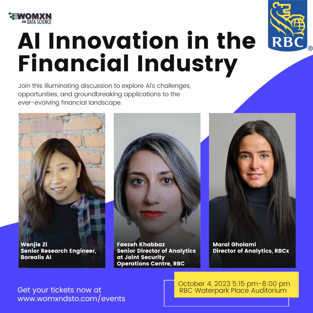Join us on Oct 4th for AI Innovation in the Financial Industry! 🌐

Meet our Experts: Wenjie Zi, Faezeh Khabbaz, Maral Gholami
📅 Date: Oct 4th 5:15 PM EDT 
📍 Online or Waterpark Place Auditorium
Reserve your spot: womxndsto.com/events-1/ai-in…

#AI #FinanceInnovation #WomeninTech