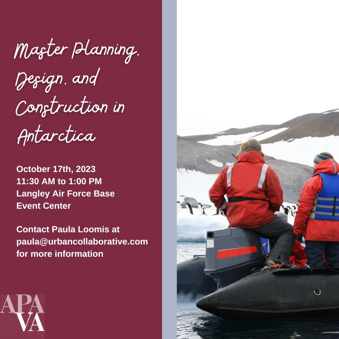 APA Virginia (@apa_virginia) on Twitter photo 📣 Hampton-Area Planners - The National Science Foundation is rebuilding its main location at McMurdo in Antarctica. Come learn about the Master Planning that was conducted to layout the site. Contact Paula Loomis at paula@urbancollaborative.com for more info about the event! 📣 Hampton-Area Planners - The National Science Foundation is rebuilding its main location at McMurdo in Antarctica. Come learn about the Master Planning that was conducted to layout the site. Contact Paula Loomis at paula@urbancollaborative.com for more info about the event!
